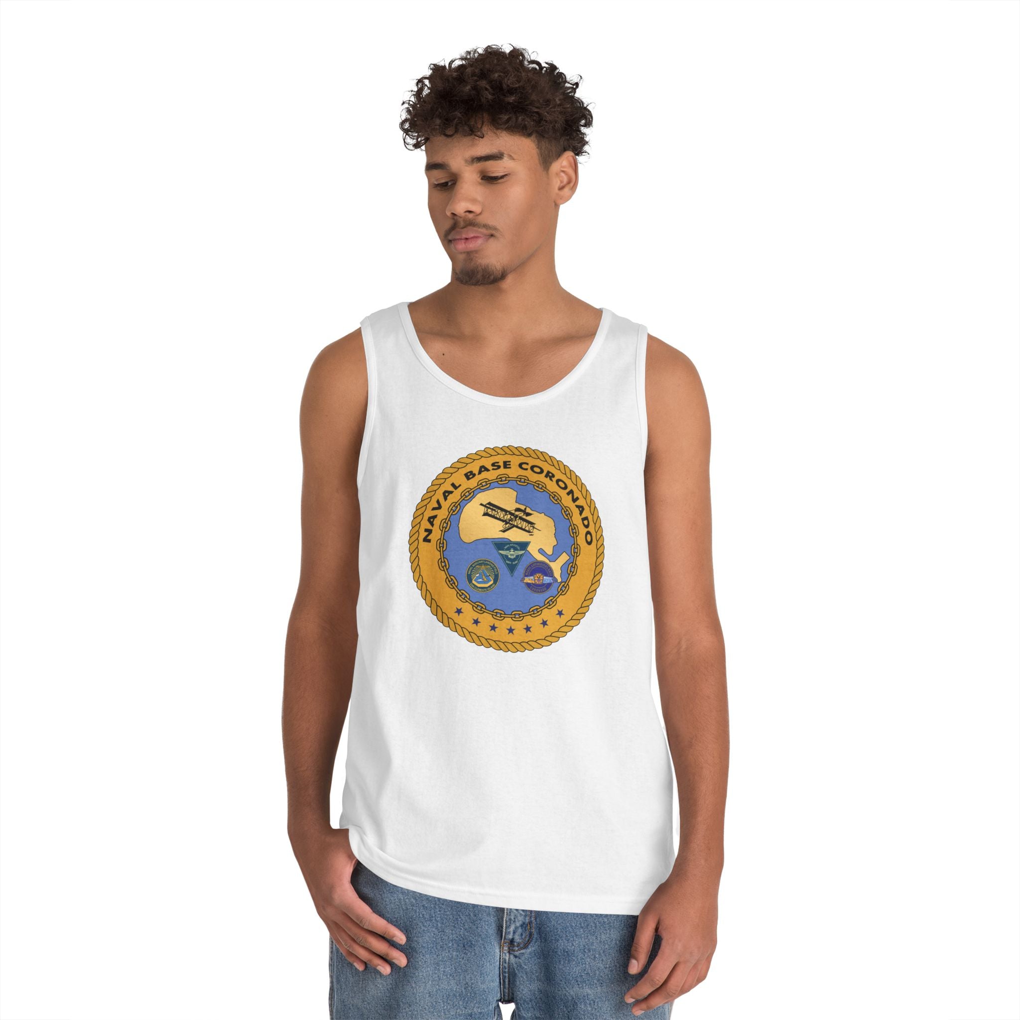 Unisex Heavy Cotton Tank Top - Navy - Naval Base Coronado wo txt