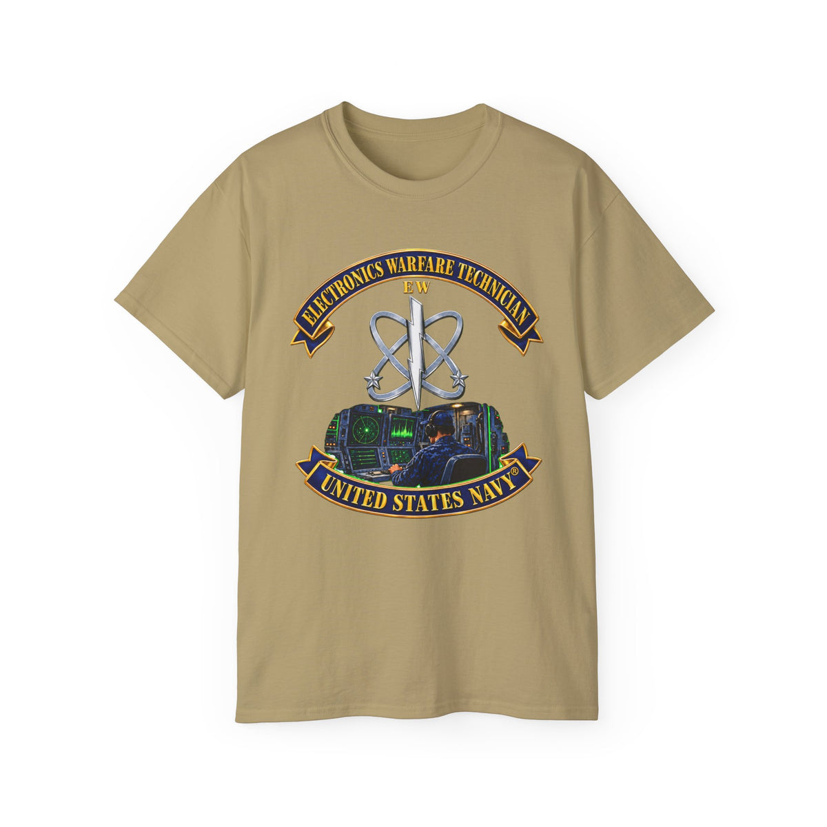 Unisex Ultra Cotton T-Shirt - Navy - Rate - Electronics Warfare Technician with Scene - 3D - Enhanced