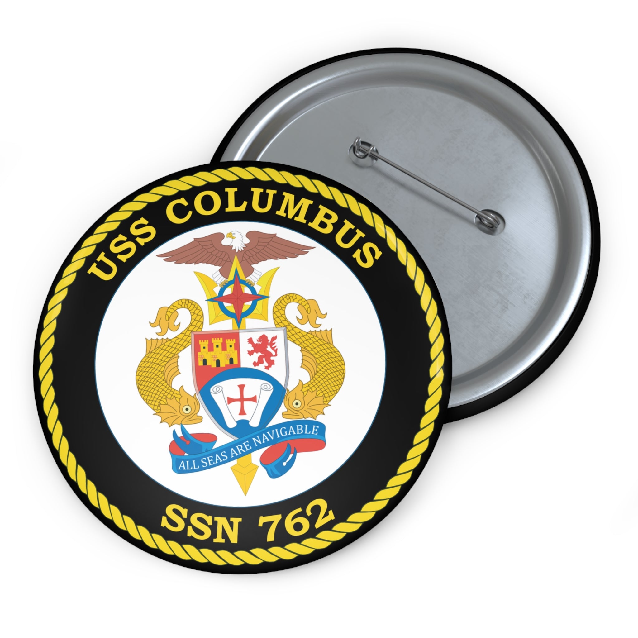 Custom Pin Button - Navy - USS Columbus (SSN-762) wo txt