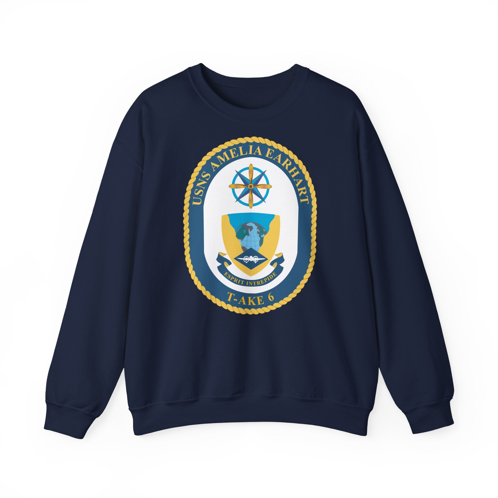 Unisex Heavy Blend™ Crewneck Sweatshirt - Navy - USNS Amelia Earhart (T-AKE 6) wo txt