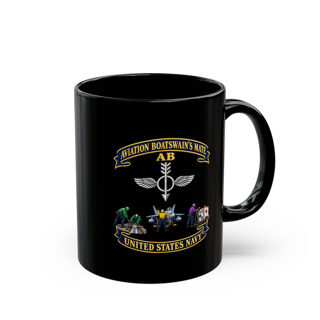 Black Mug (11oz, 15oz) - Navy - Aviation Boatswains Mate Br with 3 Scene - 3D - Enhanced