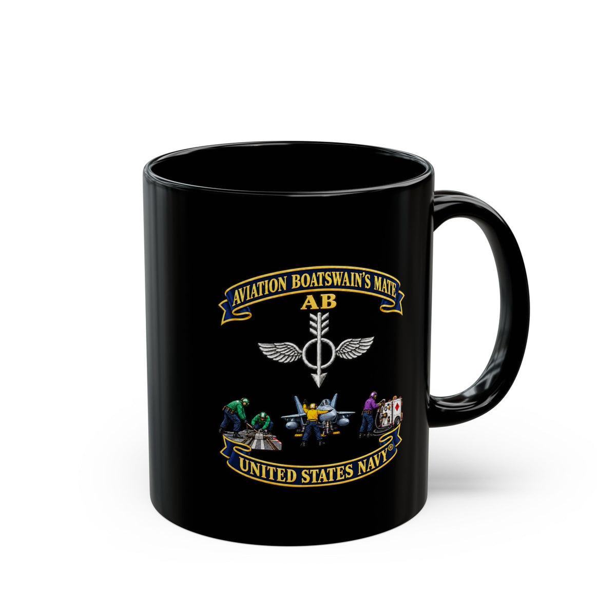 Black Mug (11oz, 15oz) - Navy - Aviation Boatswains Mate Br with 3 Scene - 3D - Enhanced