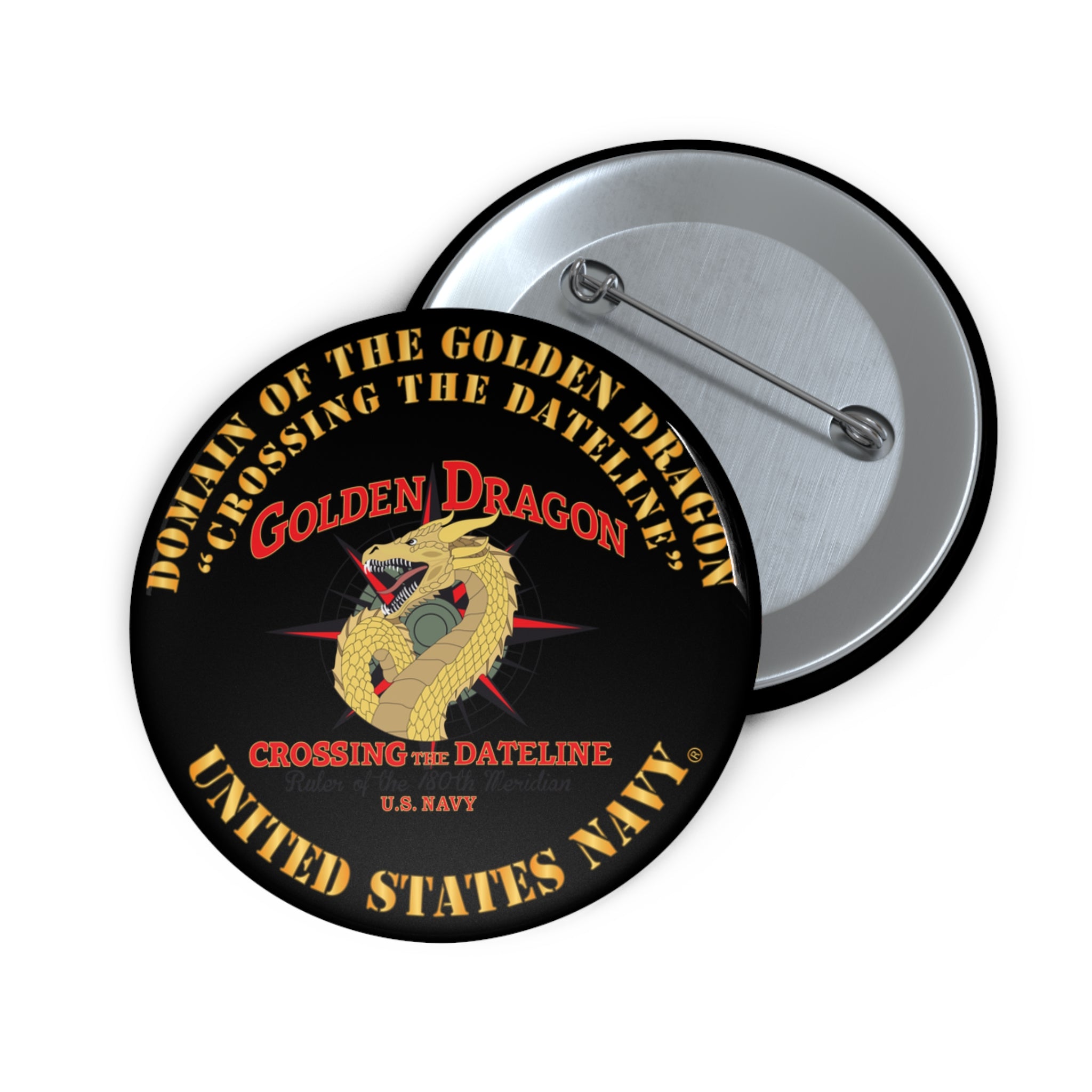 Custom Pin Button - Navy - Domain of the Golden Dragon
