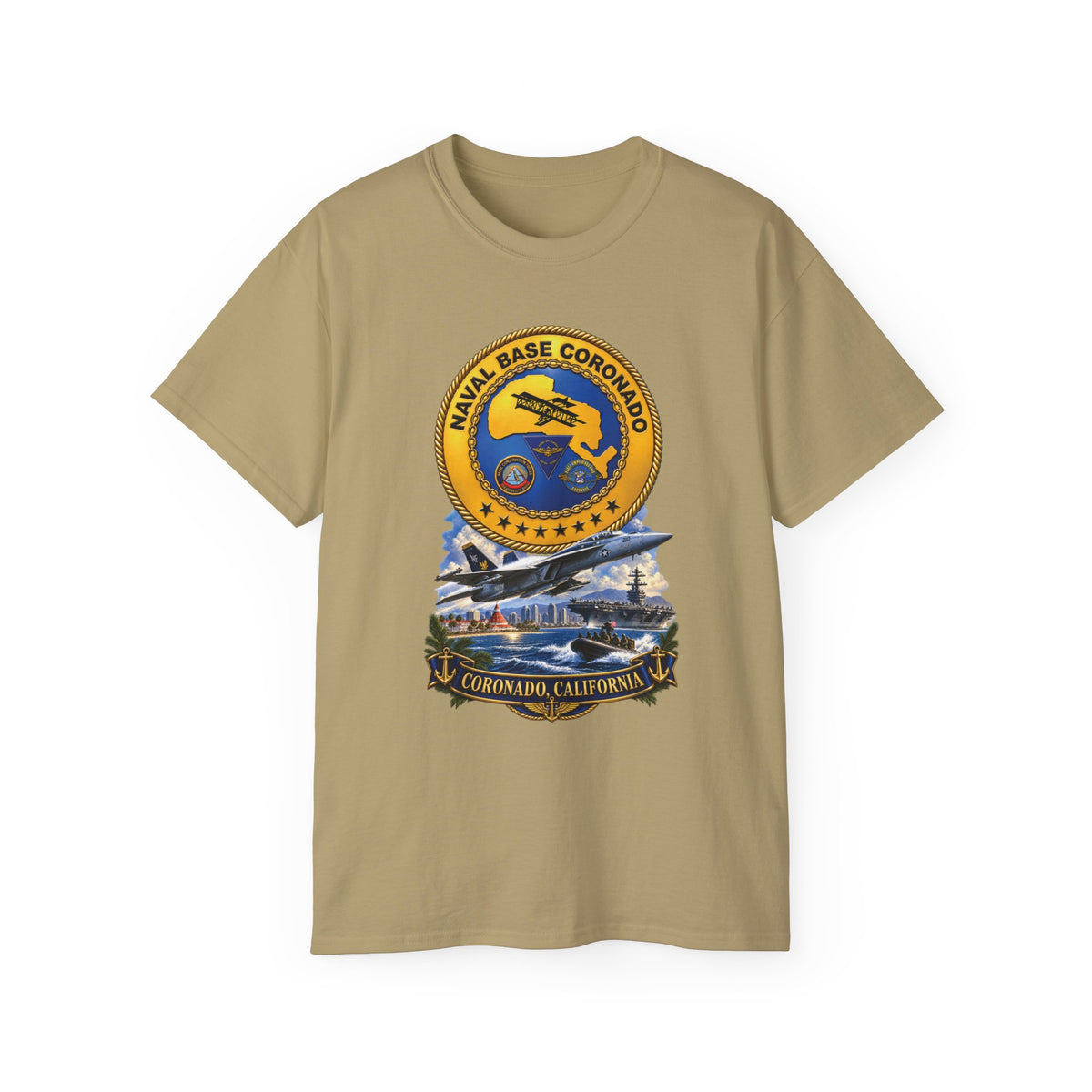 Unisex Ultra Cotton T-Shirt - NAVY - Naval Base Coronado - Crest w Scene - Coronado California - 3D - Enhanced