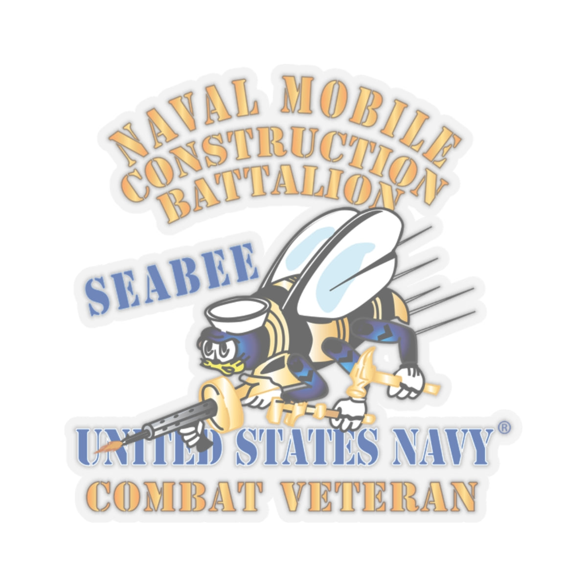 Kiss-Cut Stickers - Navy - Seabee - Combat Veteran