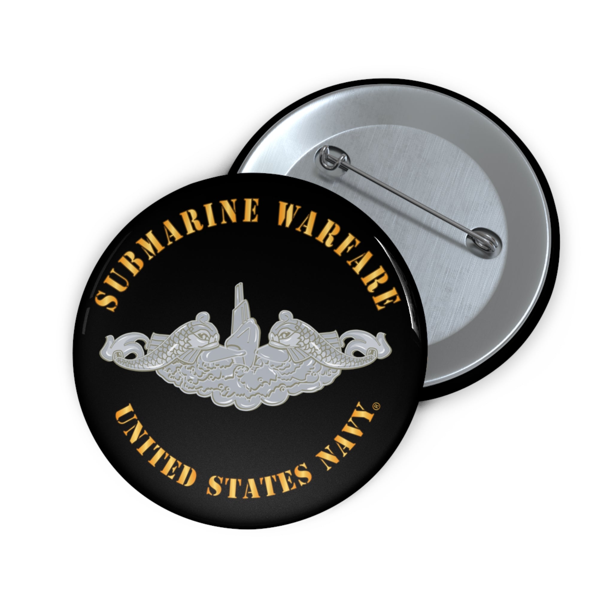 Custom Pin Button - Navy - Submarine Badge - Silver