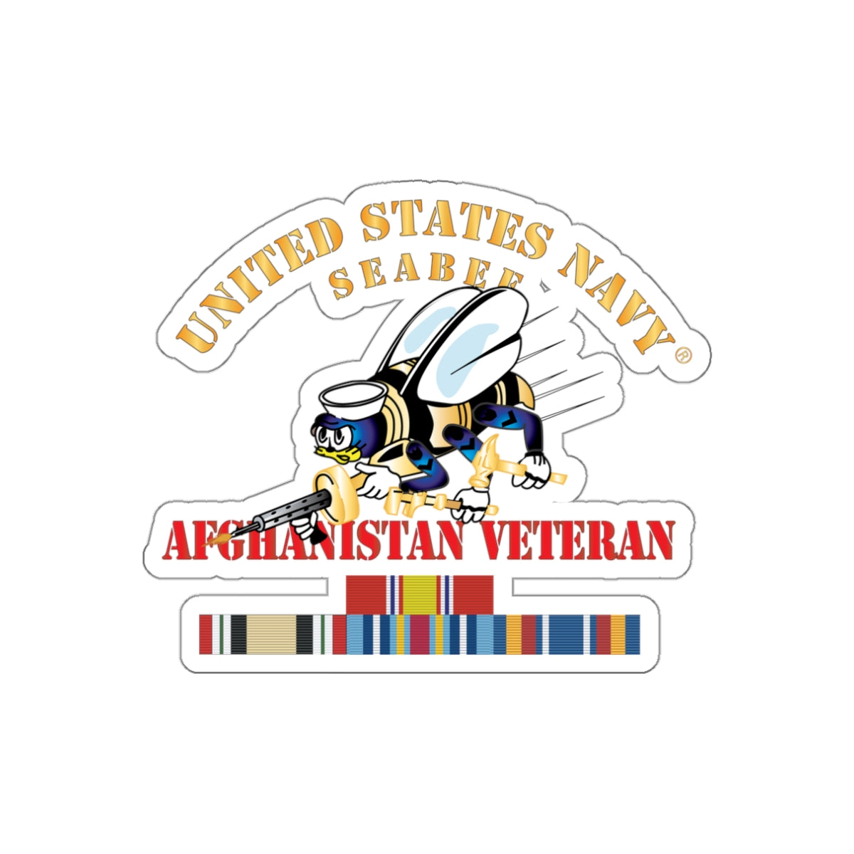 Die-Cut Vinyl Sticker - Navy - Seabee - Afghanistan Veteran