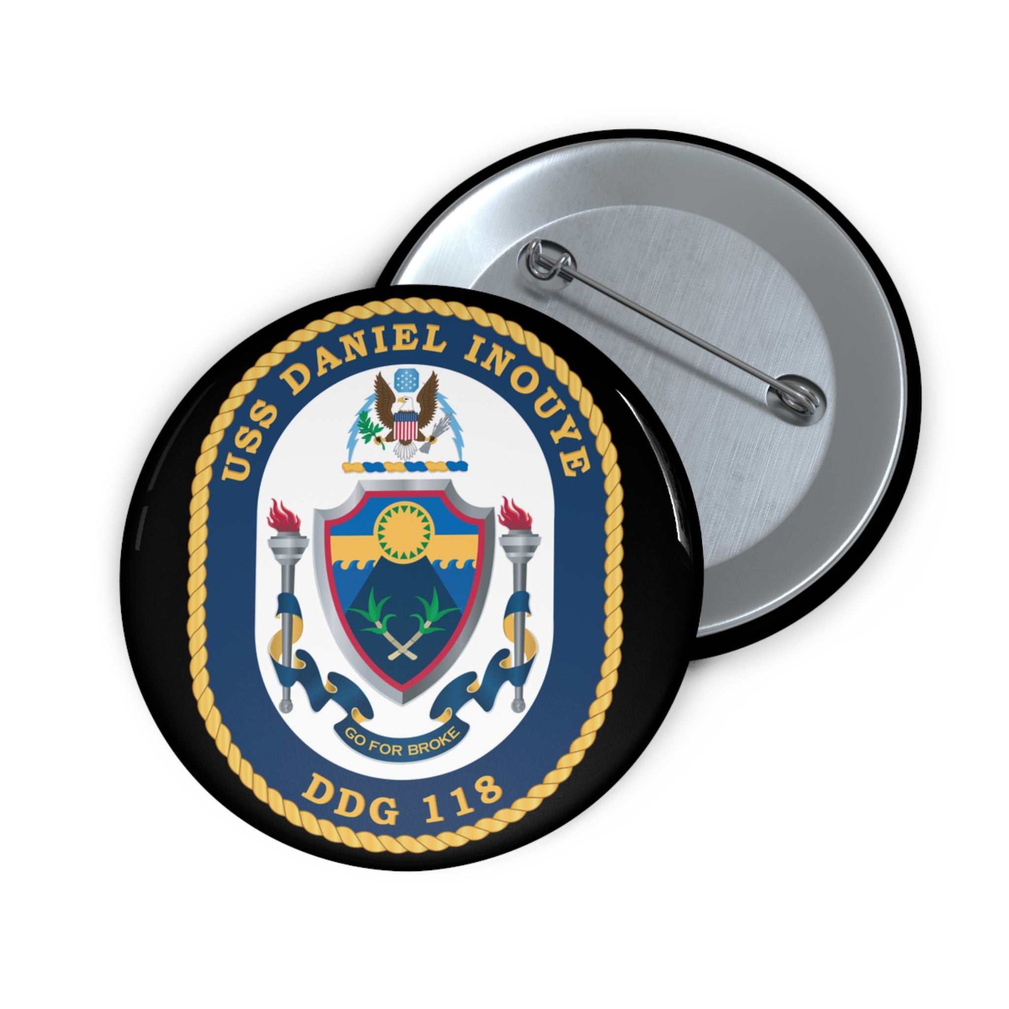 Custom Pin Button - Navy - USS Daniel Inouye (DDG-118) wo txt