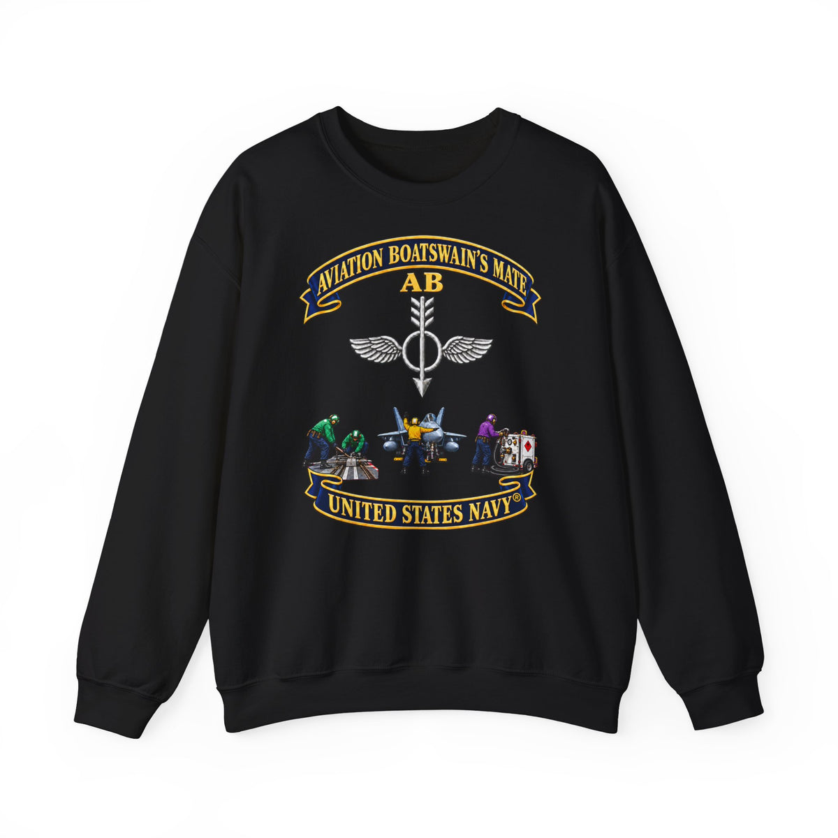 Unisex Heavy Blend™ Crewneck Sweatshirt -  Navy - Aviation Boatswains Mate Br with 3 Scene - 3D - Enhanced