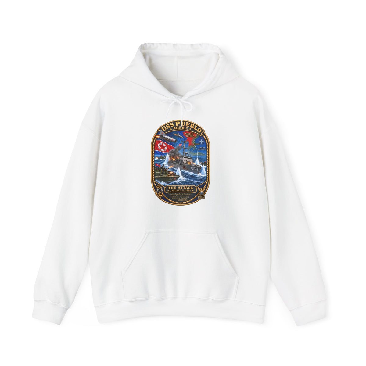 Unisex Heavy Blend™ Hoodies - Navy - USS Pueblo Attack-Defense Commemorative Patch - 3D - Enhanced