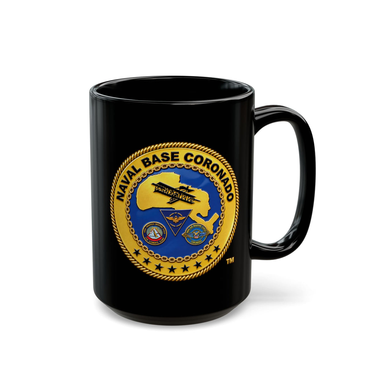 Black Mug (11oz, 15oz) - Navy - Naval Base Coronado - Crest - 3D - Enhanced
