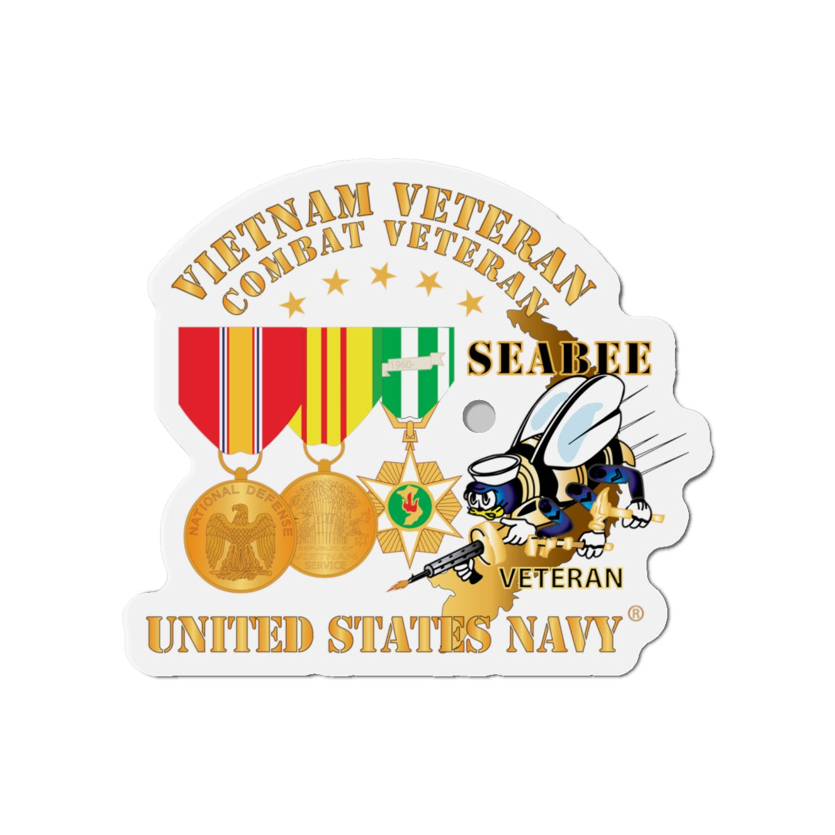 Die-Cut Magnet - Navy - Vietnam  Veteran - w Medals - VN - Seabee