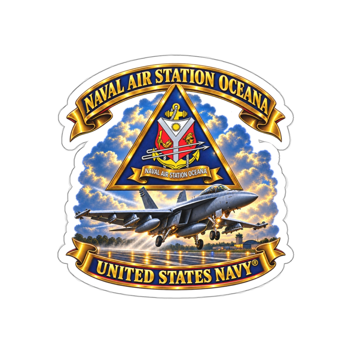 Die-Cut Vinyl Sticker - Navy - Naval Air Station Oceana - Crest with Aircraft - United States Navy - 3D - Enhanced