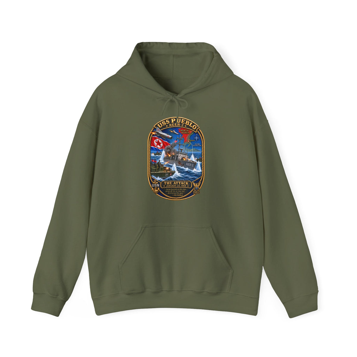 Unisex Heavy Blend™ Hoodies - Navy - USS Pueblo Attack-Defense Commemorative Patch - 3D - Enhanced