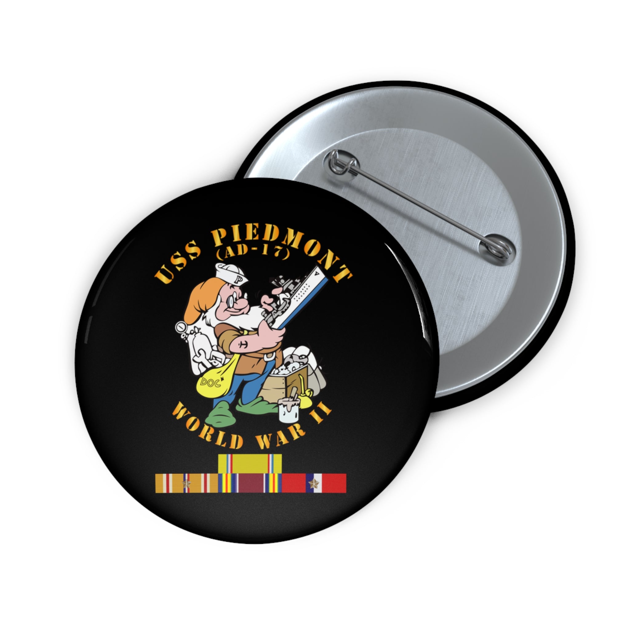 Custom Pin Button - Navy - USS Piedmont (AD-17) w PAC SVC WWII