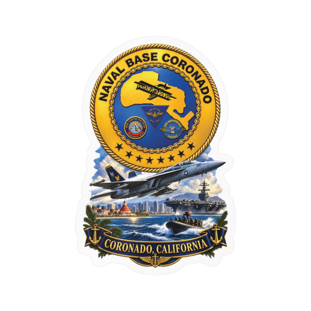 Kiss-Cut Vinyl Decal - NAVY - Naval Base Coronado - Crest w Scene - Coronado California - 3D - Enhanced