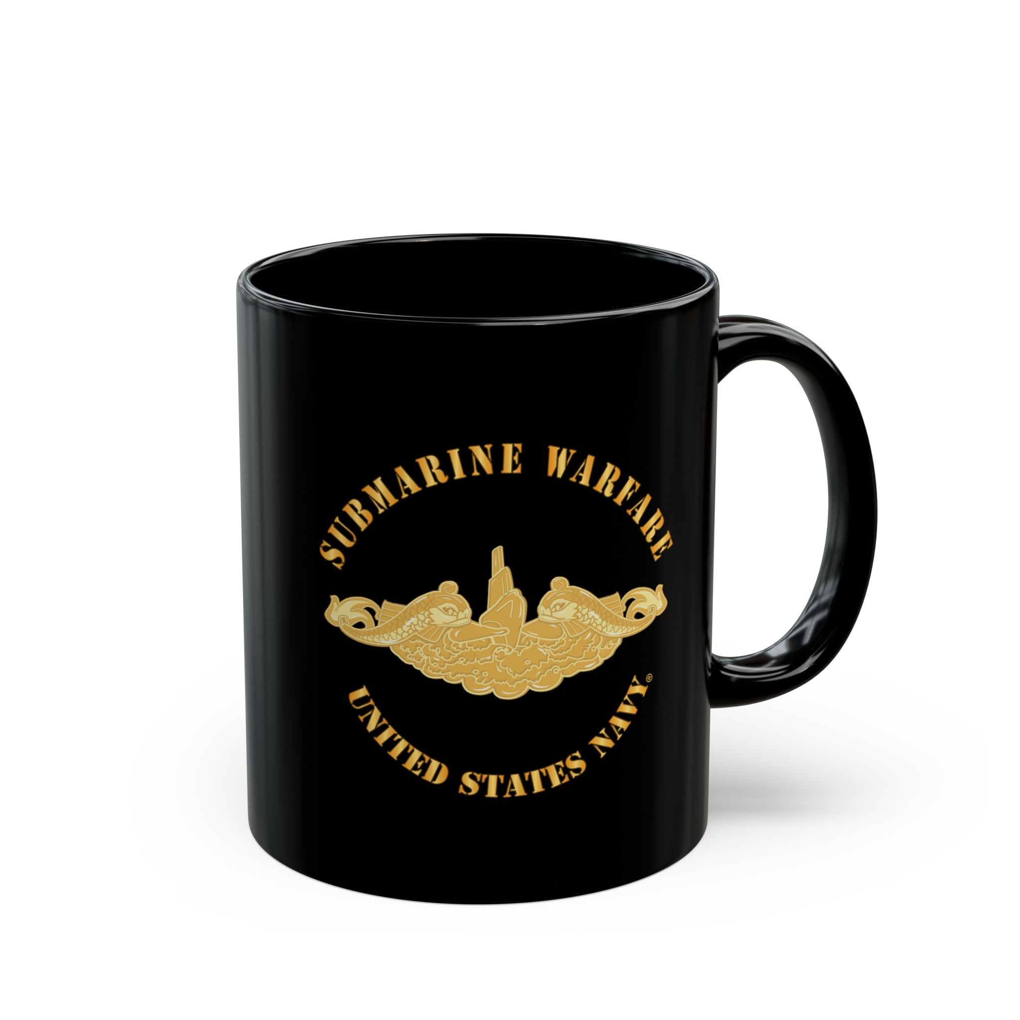 Black Mug (11oz, 15oz) - Navy - Submarine Badge - Gold