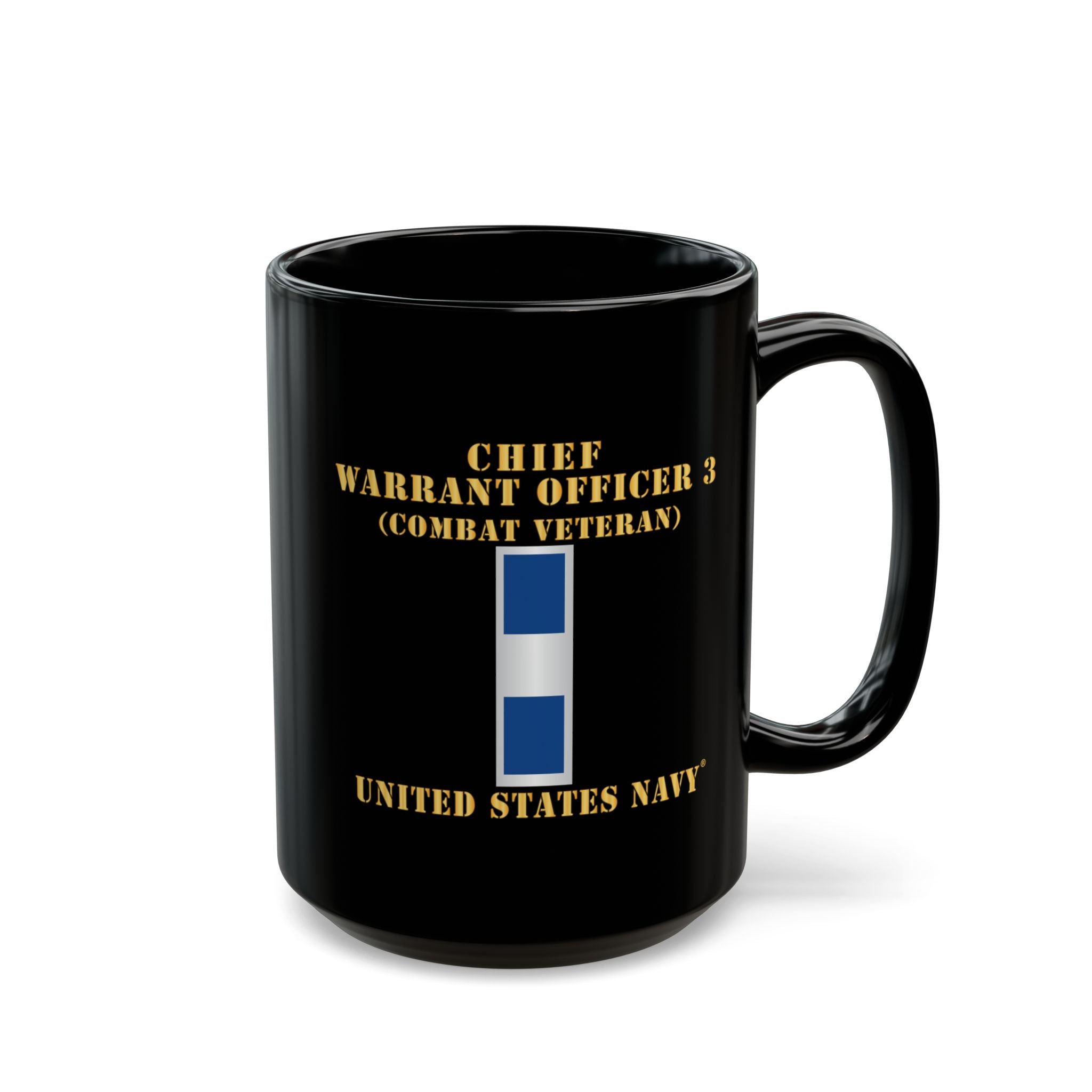 Black Mug (11oz, 15oz) - Navy - Chief Warrant Officer 3 - CW03 - Combat Veteran