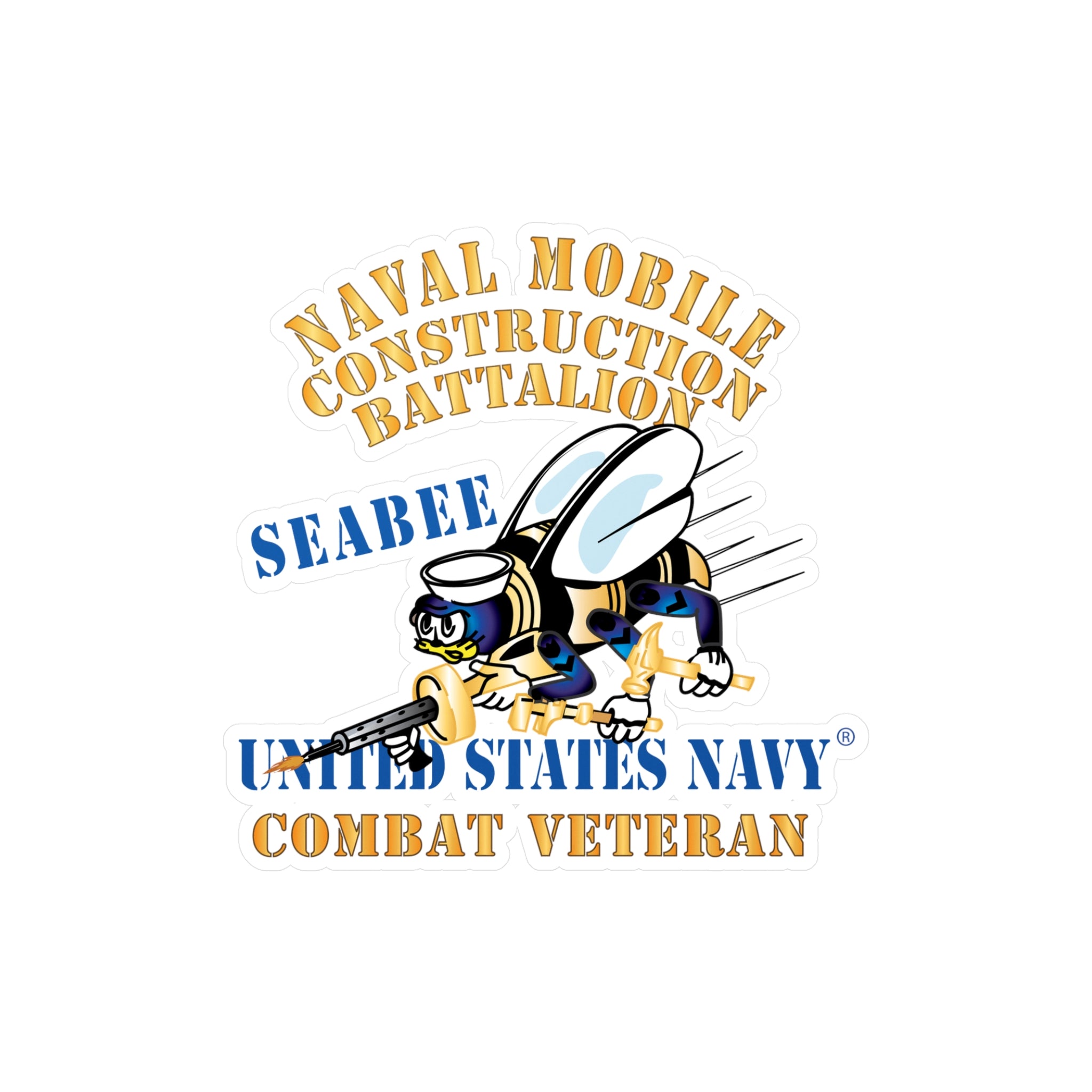 Kiss-Cut Vinyl Decal - Navy - Seabee - Combat Veteran