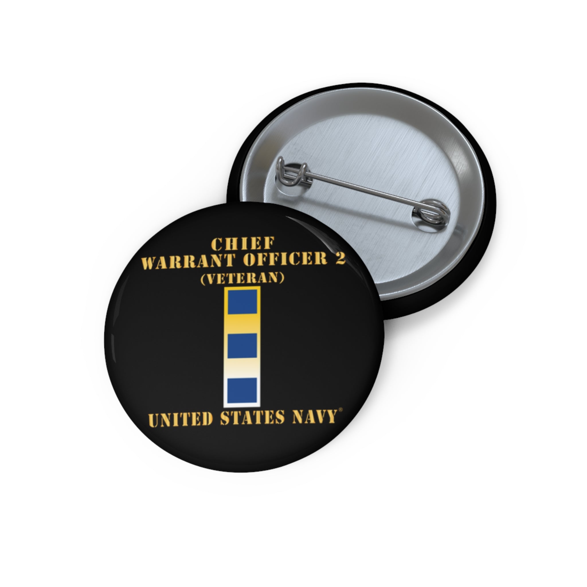 Custom Pin Button - Navy - Chief Warrant Officer 2 - CW02 - Veteran