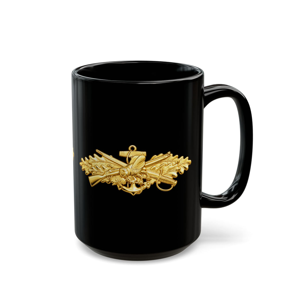 Black Mug (11oz, 15oz) - Navy - Badge - Seabee combat warfare specialist wo txt - Officer - 3D - Enhanced