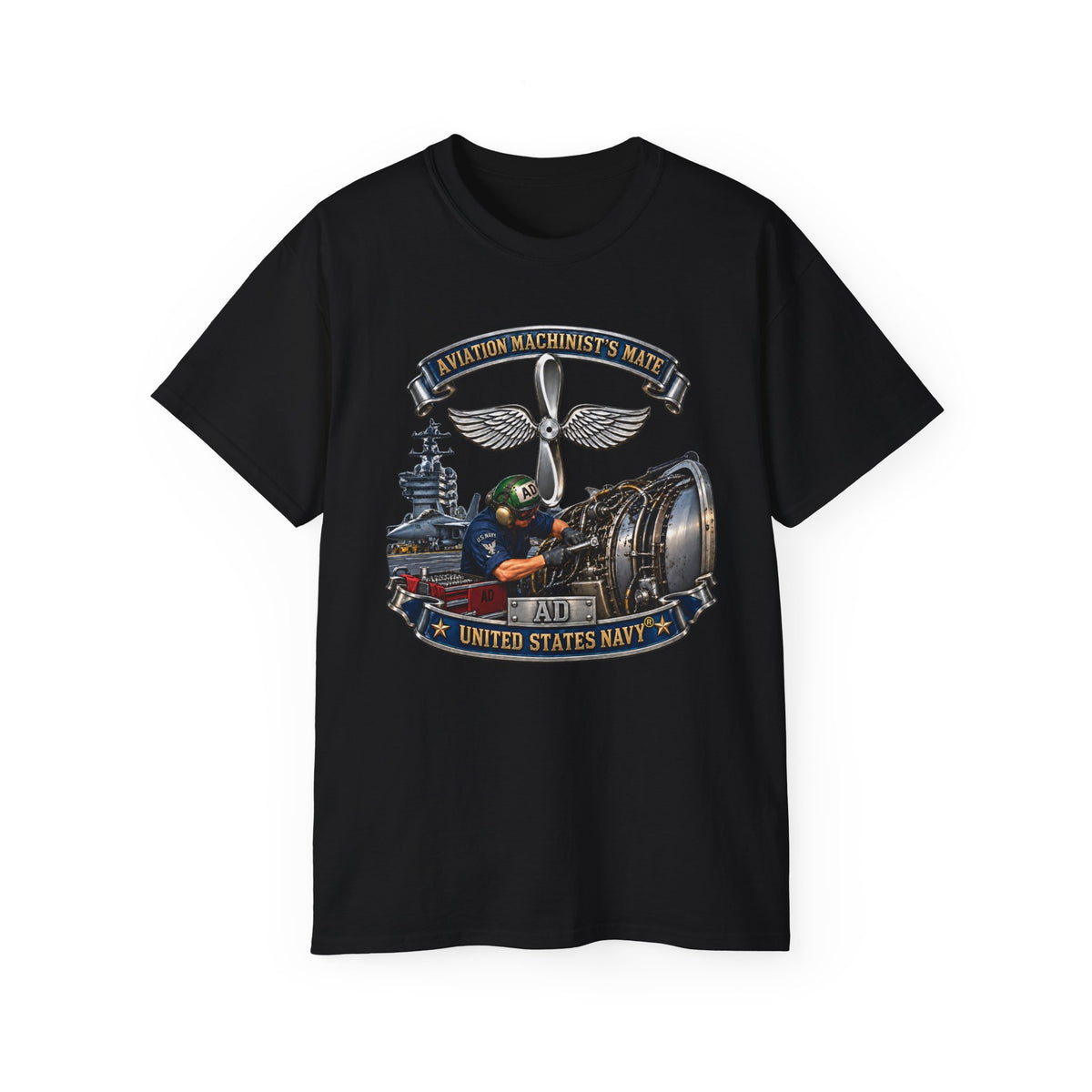 Unisex Ultra Cotton T-Shirt - Navy - Rate - Aviation Machinists Mate Br with Scene - 3D - Enhanced
