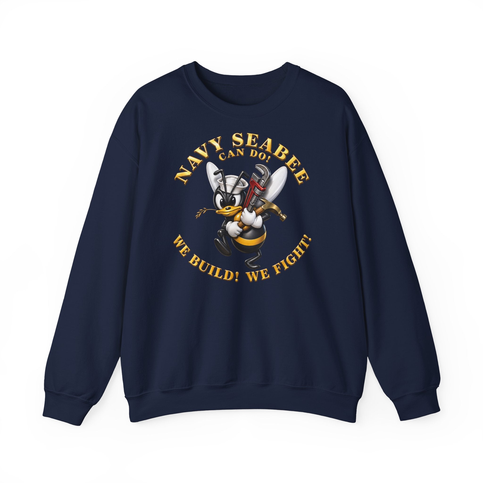 Unisex Heavy Blend™ Crewneck Sweatshirt - Navy - Navy SeaBee - w Wrench and Hammer - 3D - Enhanced X 300