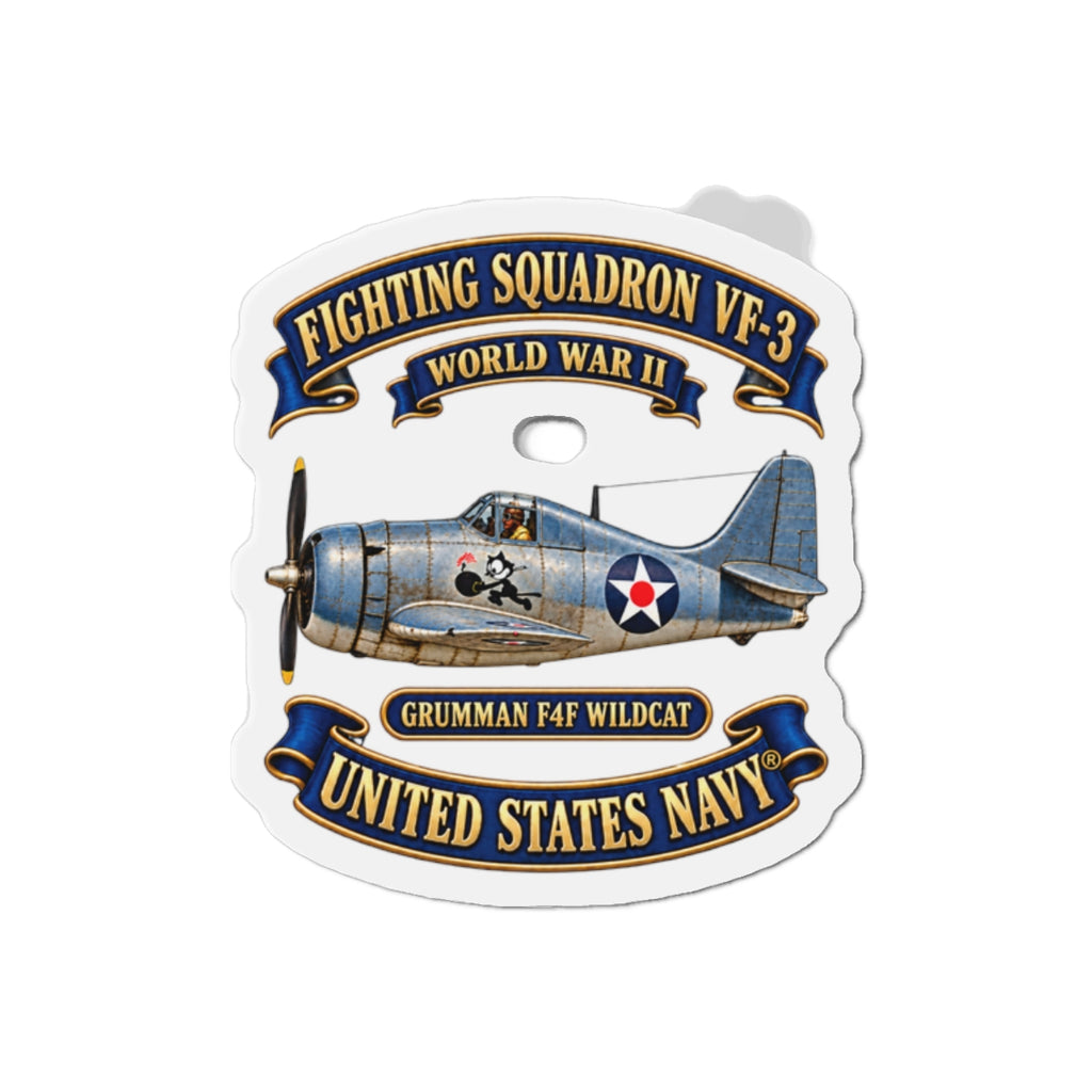 Die-Cut Magnet - NAVY - Fighting Squadron - VF 3 - WWII FELIX Insignia - Grumman F4F Wildcat - 3D - Enhanced