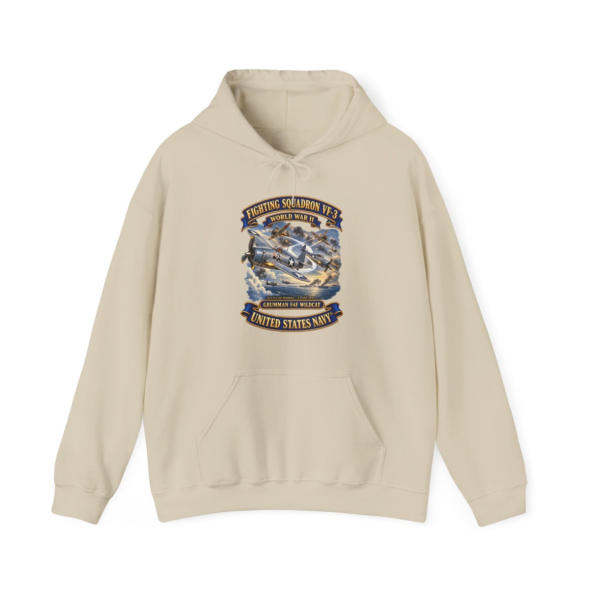Unisex Heavy Blend™ Hoodies - Navy - Fighting Squadron - VF 3 - WWII - Grumman F4F Wildcats - Japanese Zeros - Battle of Midway - 3D - Enhanced