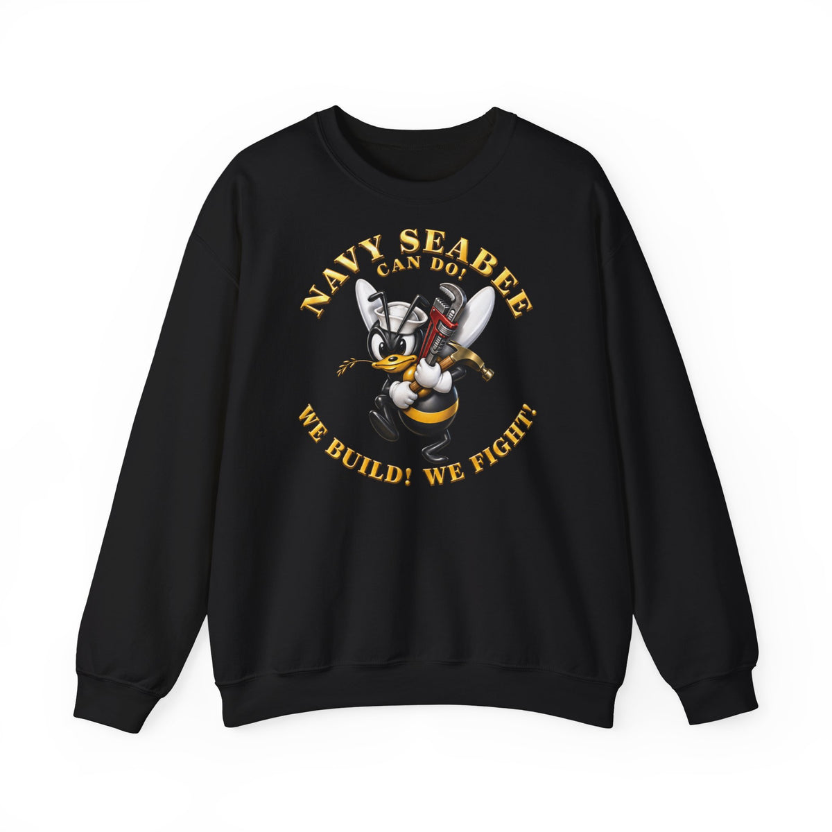 Unisex Heavy Blend™ Crewneck Sweatshirt - Navy - Navy SeaBee - w Wrench and Hammer - 3D - Enhanced X 300