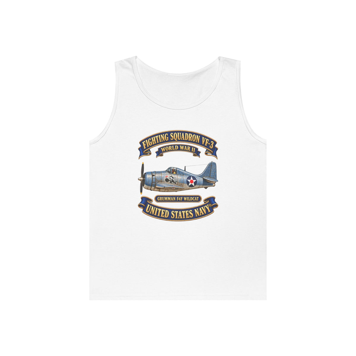 Unisex Heavy Cotton Tank Top - NAVY - Fighting Squadron - VF 3 - WWII FELIX Insignia - Grumman F4F Wildcat - 3D - Enhanced