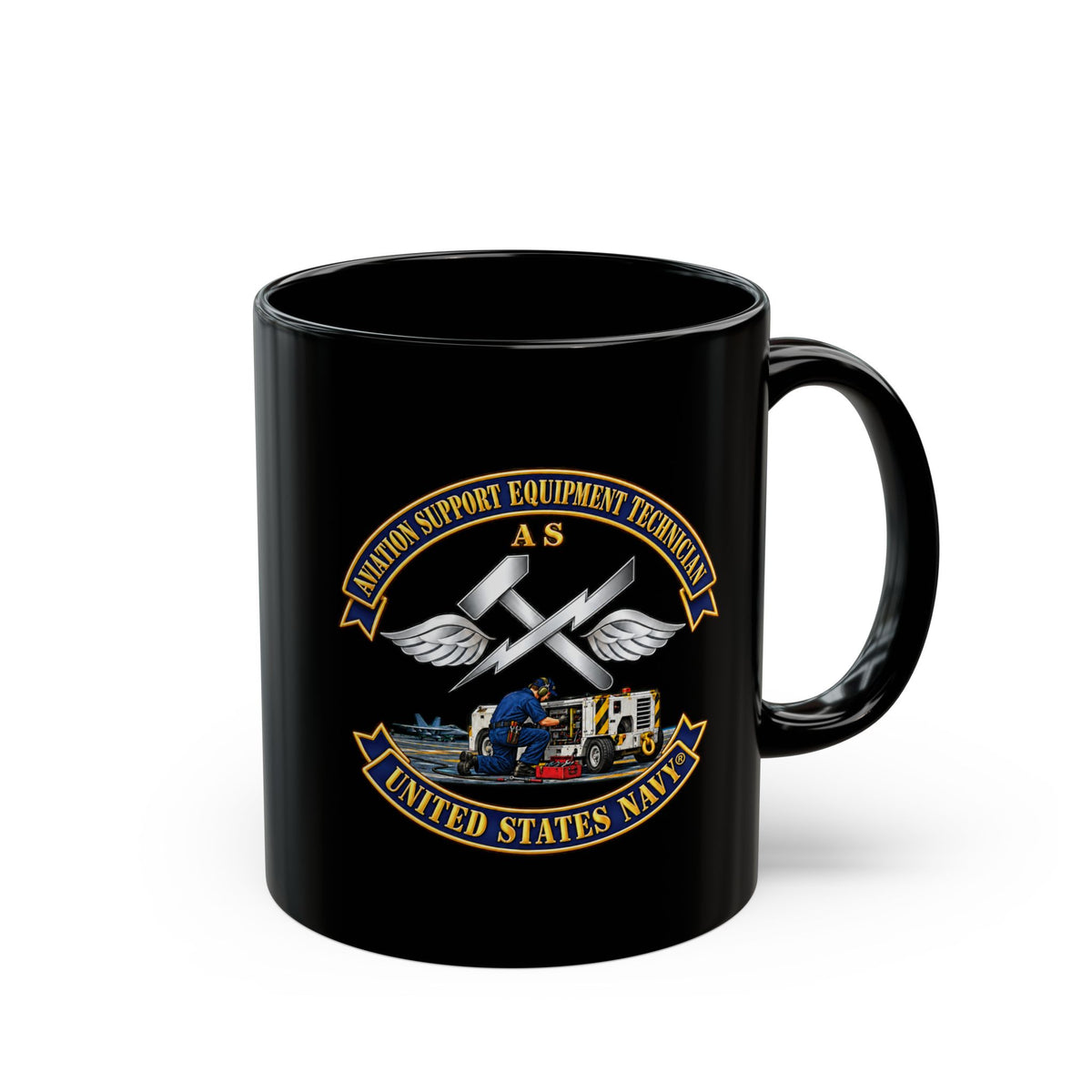 Black Mug (11oz, 15oz) - Navy - Rate - Aviation Support Equipment Technician (AS) with Scene - 3D - Enhanced