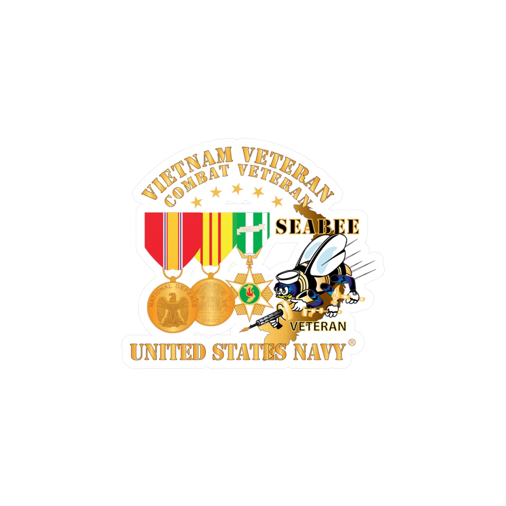 Kiss-Cut Vinyl Decal - Navy - Vietnam  Veteran - w Medals - VN - Seabee