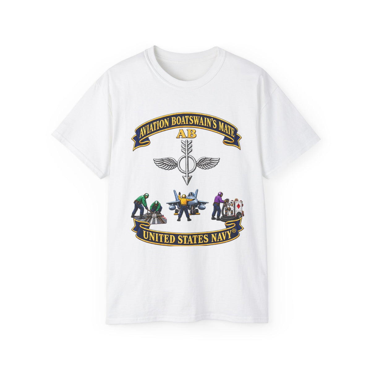 Unisex Ultra Cotton T-Shirt - Navy - Aviation Boatswains Mate Br with 3 Scene - 3D - Enhanced