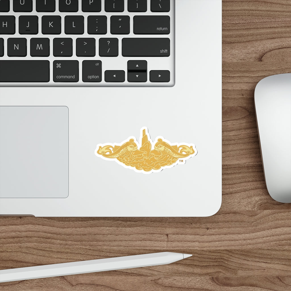 Die-Cut Vinyl Sticker - Navy - Submarine Badge - Gold wo Txt