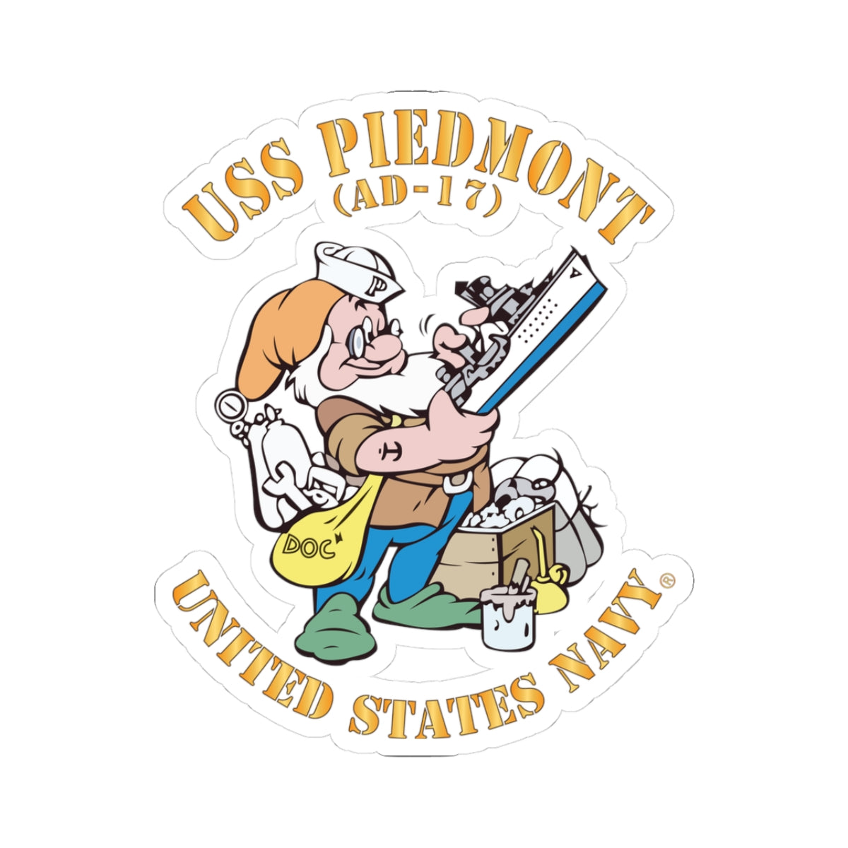 Kiss-Cut Stickers - Navy - USS Piedmont (AD-17) X 300