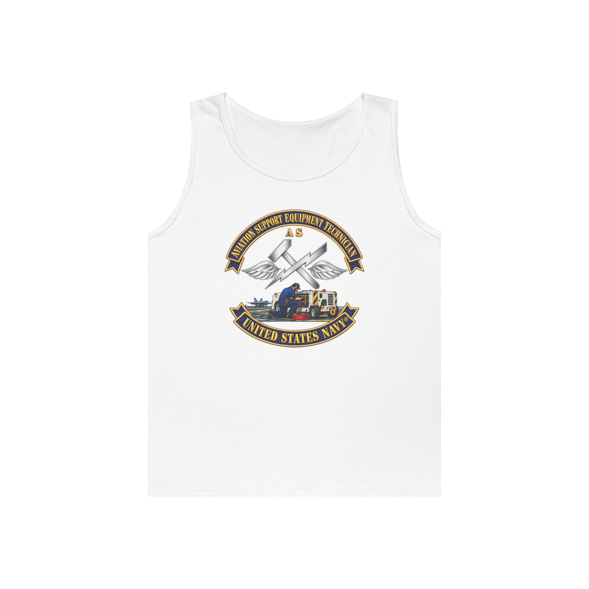 Unisex Heavy Cotton Tank Top - Navy - Rate - Aviation Support Equipment Technician (AS) with Scene - 3D - Enhanced