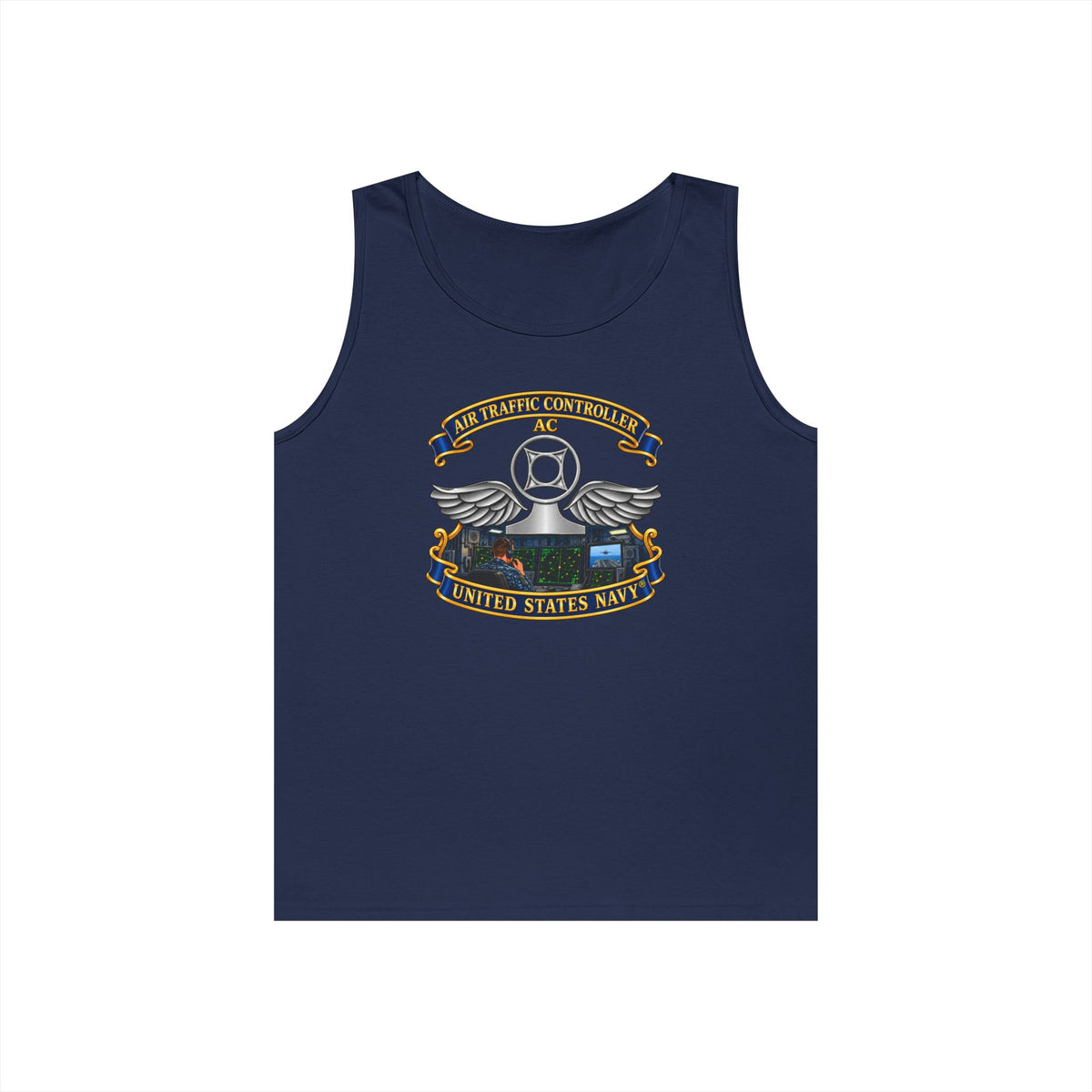 Unisex Heavy Cotton Tank Top - Navy - Rate - Air Traffic Controller (AC) - Shipboard Version  3D - Enhanced