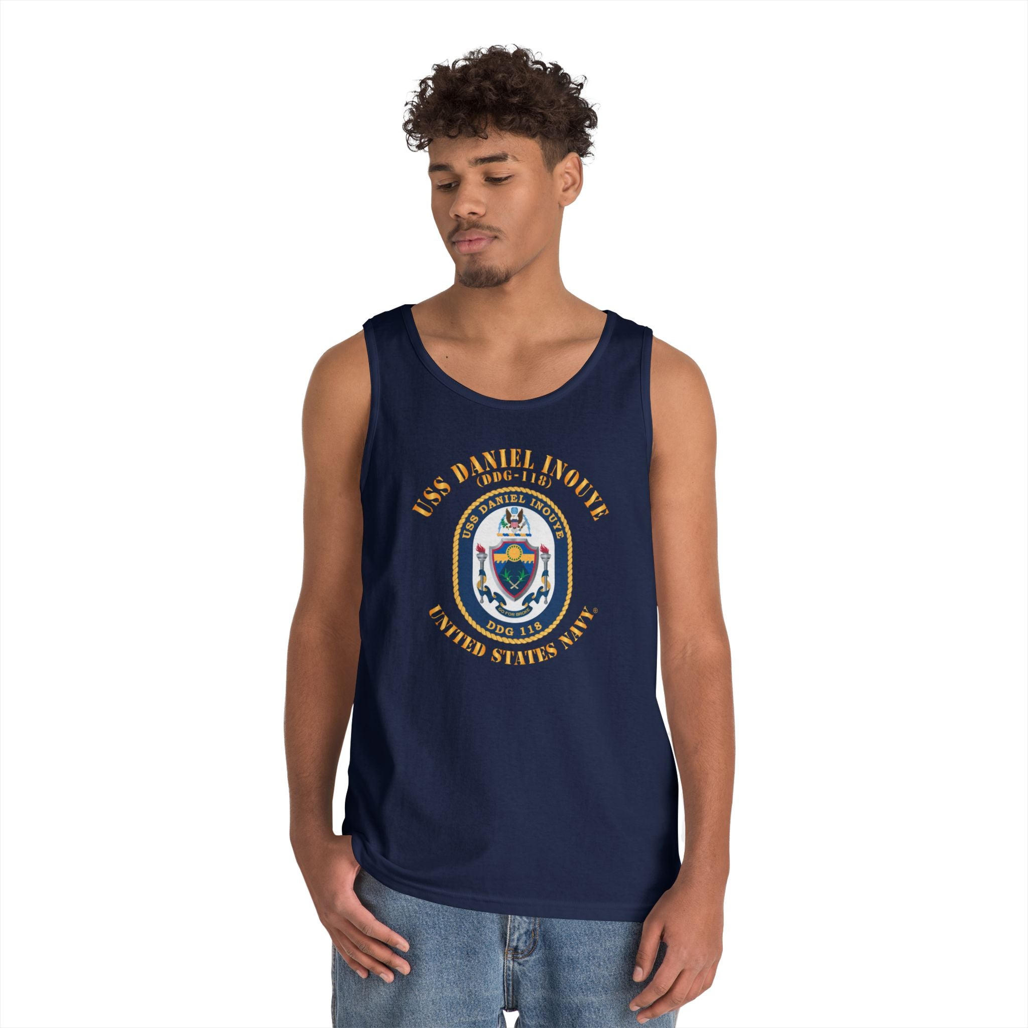 Unisex Heavy Cotton Tank Top - Navy - USS Daniel Inouye (DDG-118)