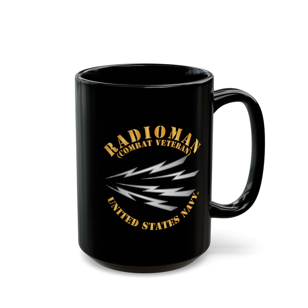 Black Mug (11oz, 15oz) - Navy - Rate - Radioman (RM) - Combat Veteran