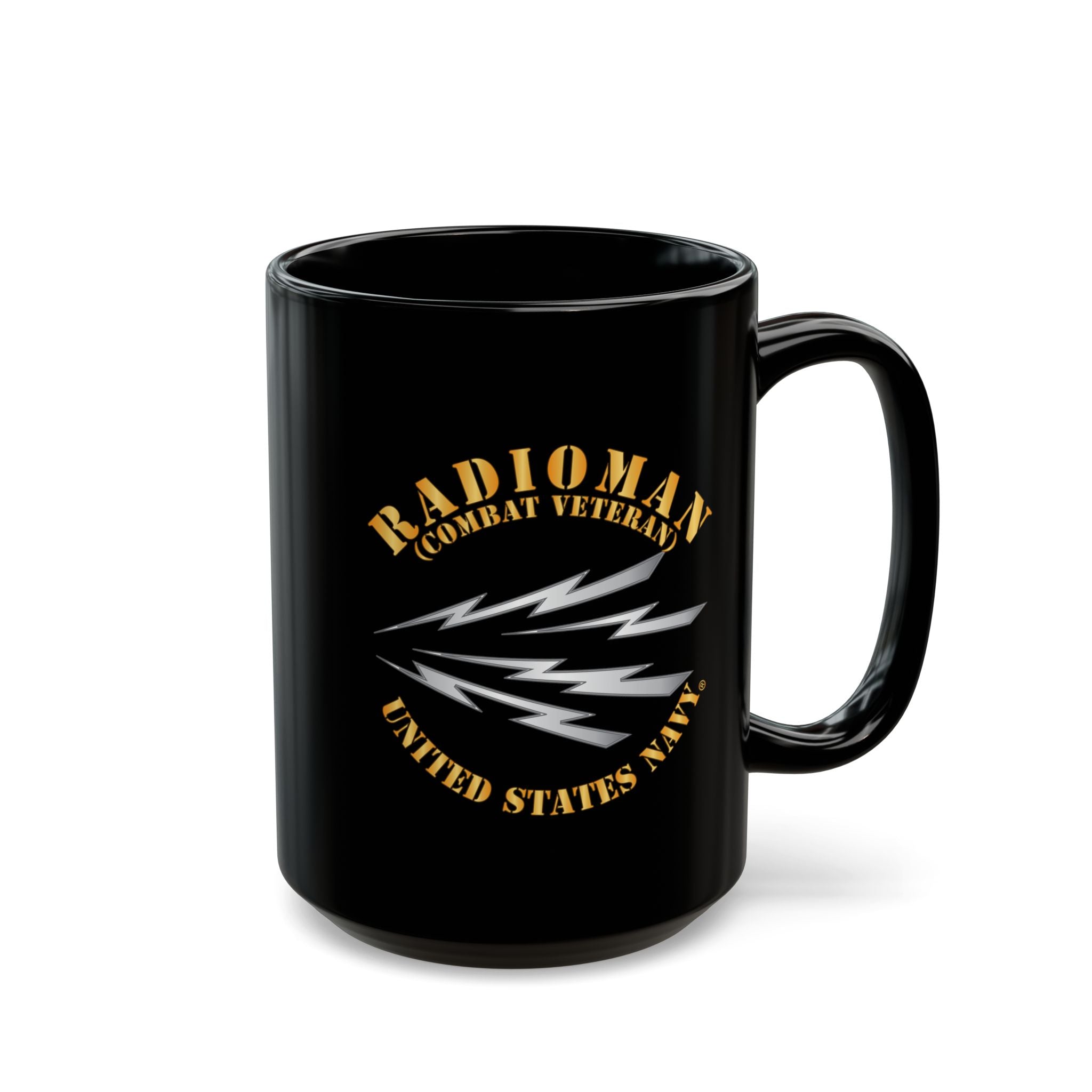 Black Mug (11oz, 15oz) - Navy - Rate - Radioman (RM) - Combat Veteran