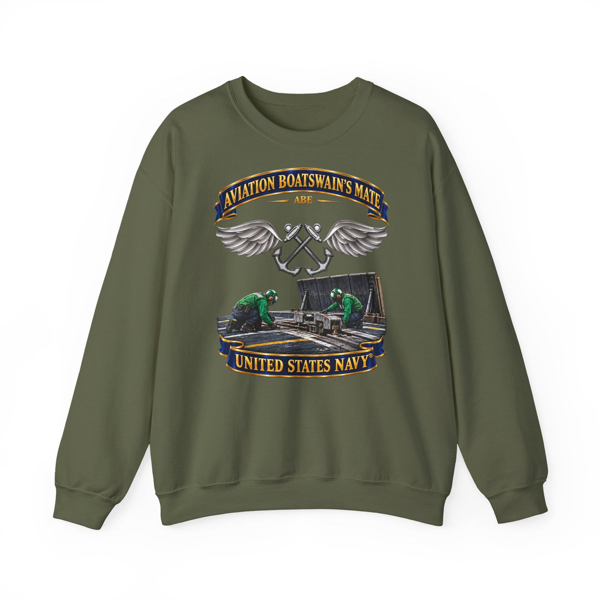 Unisex Heavy Blend™ Crewneck Sweatshirt -  Navy - Rate - Aviation Boatswain's Mate (ABE) - with Scene - 3D - Enhanced