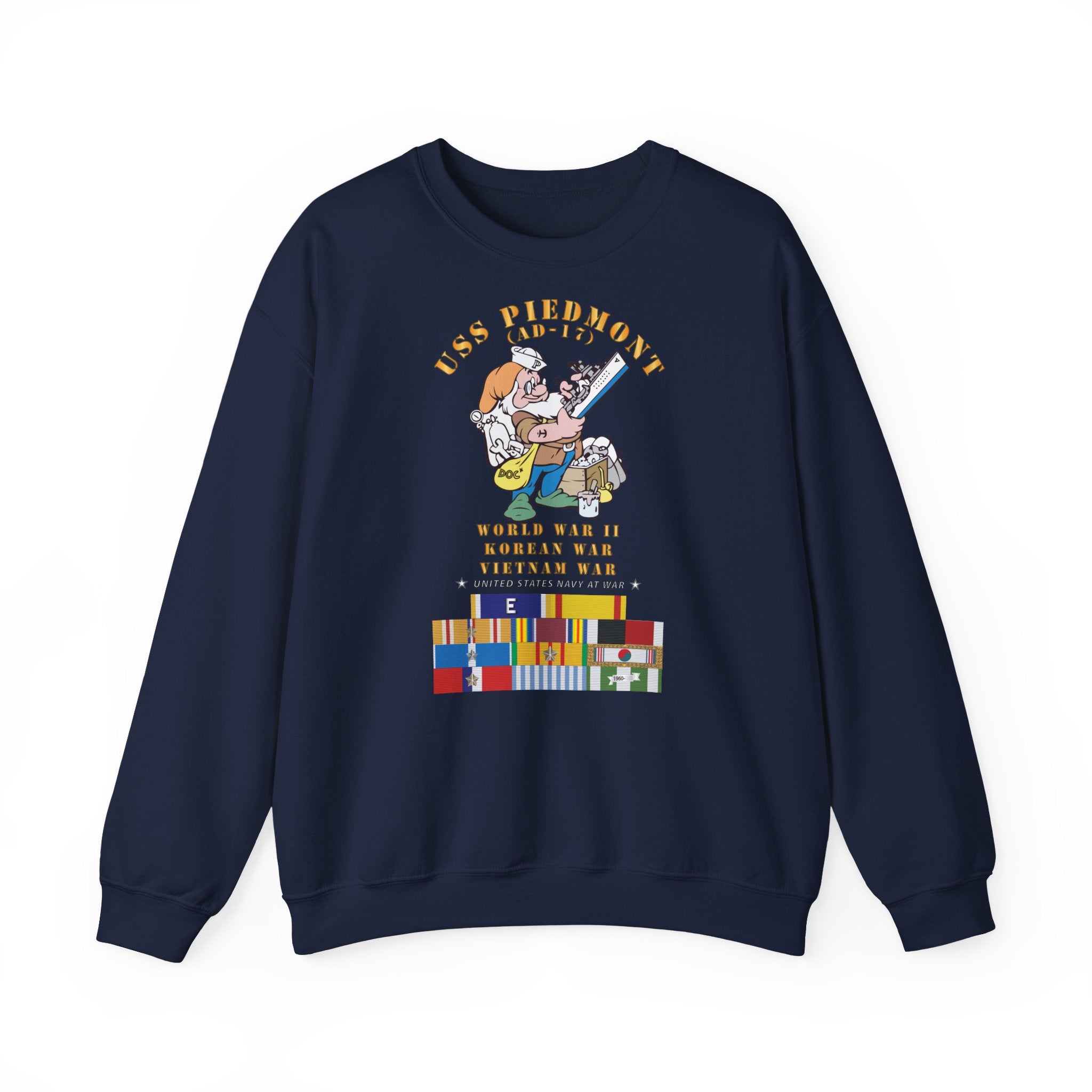 Unisex Heavy Blend™ Crewneck Sweatshirt - Navy - USS Piedmont (AD-17) w WWII - KOREA - VN SVC