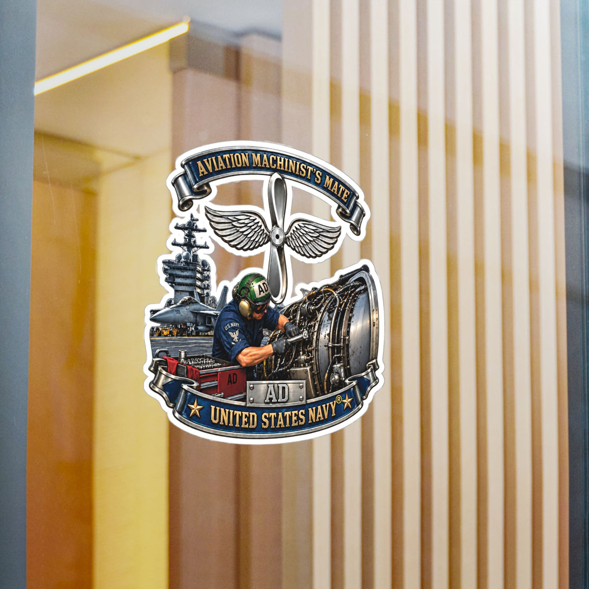 Kiss-Cut Vinyl Decal - Navy - Rate - Aviation Machinists Mate Br with Scene - 3D - Enhanced