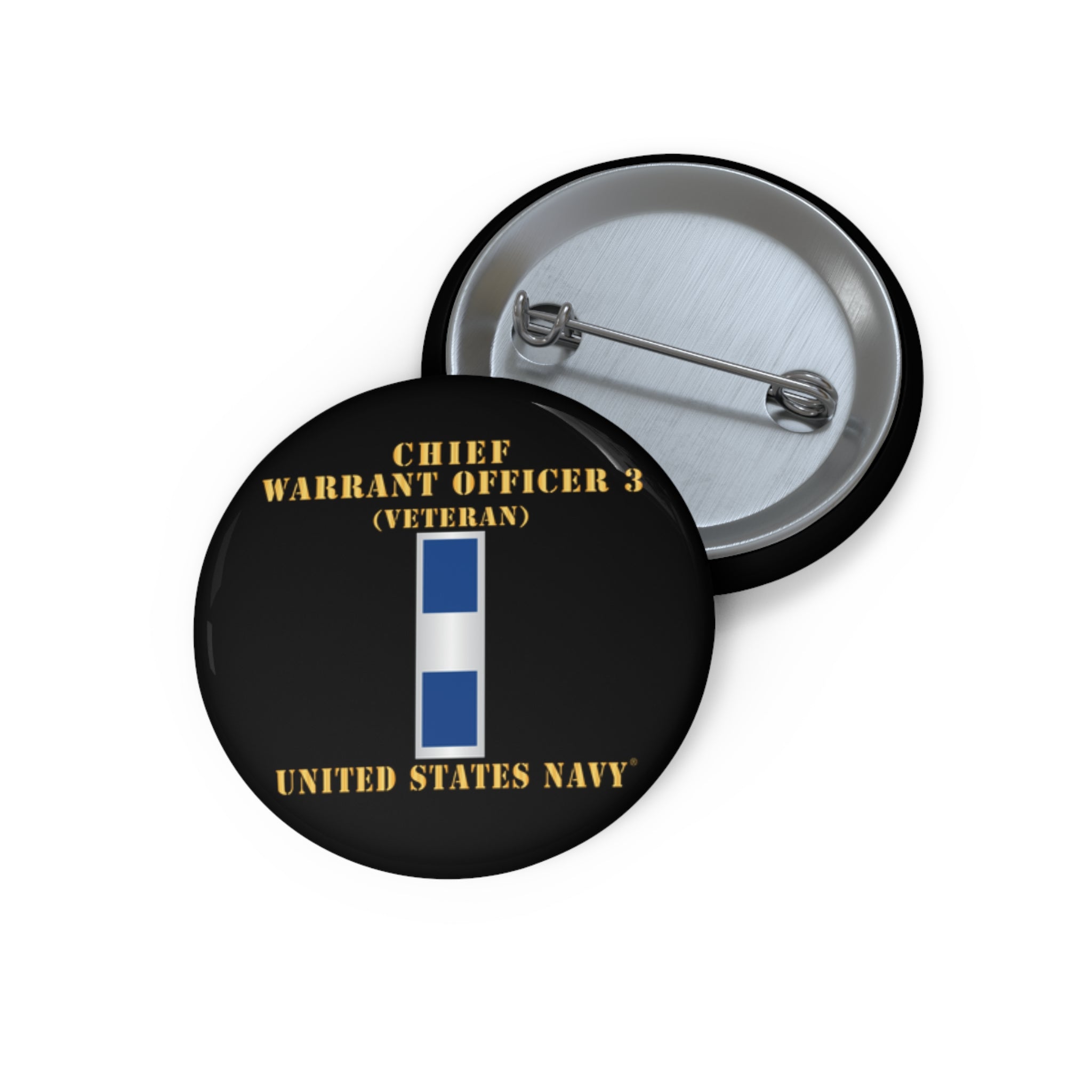 Custom Pin Button - Navy - Chief Warrant Officer 3 - CW03 - Veteran