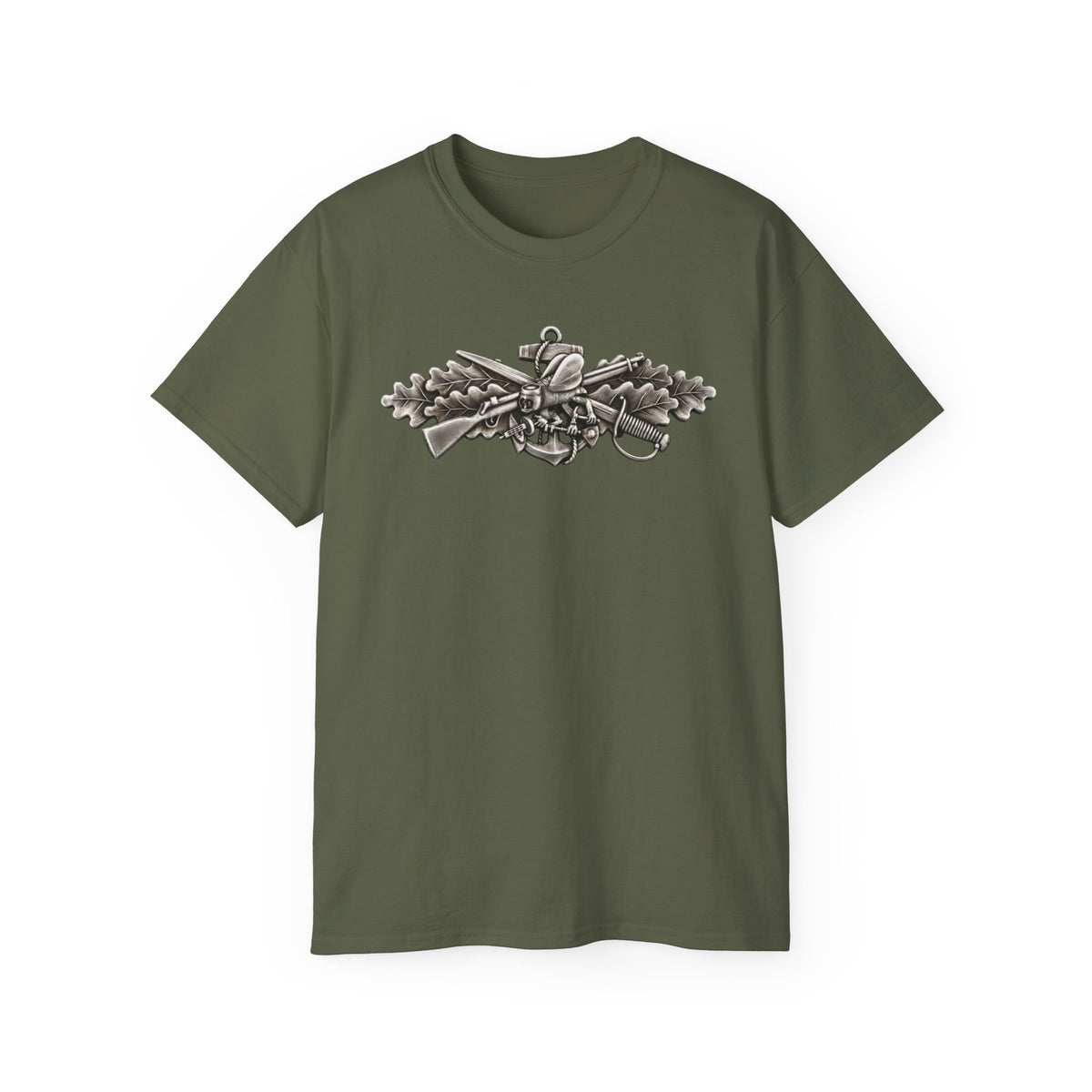 Unisex Ultra Cotton T-Shirt - Navy - Badge - Seabee combat warfare specialist wo txt - Enlisted - 3D - Enhanced