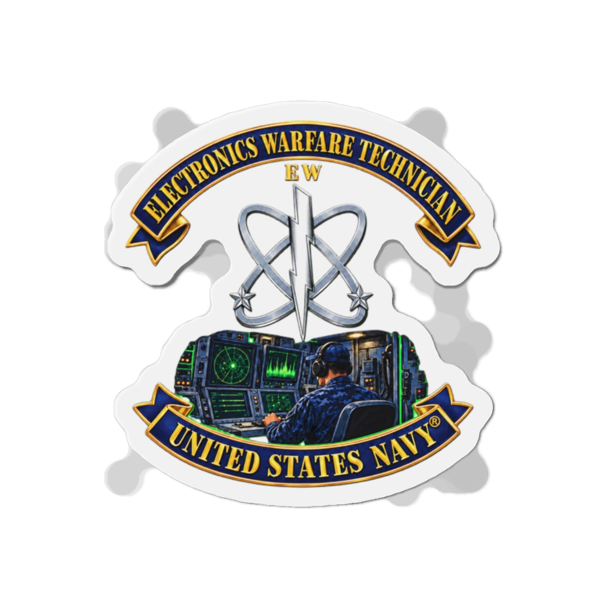 Die-Cut Magnet - Navy - Rate - Electronics Warfare Technician with Scene - 3D - Enhanced