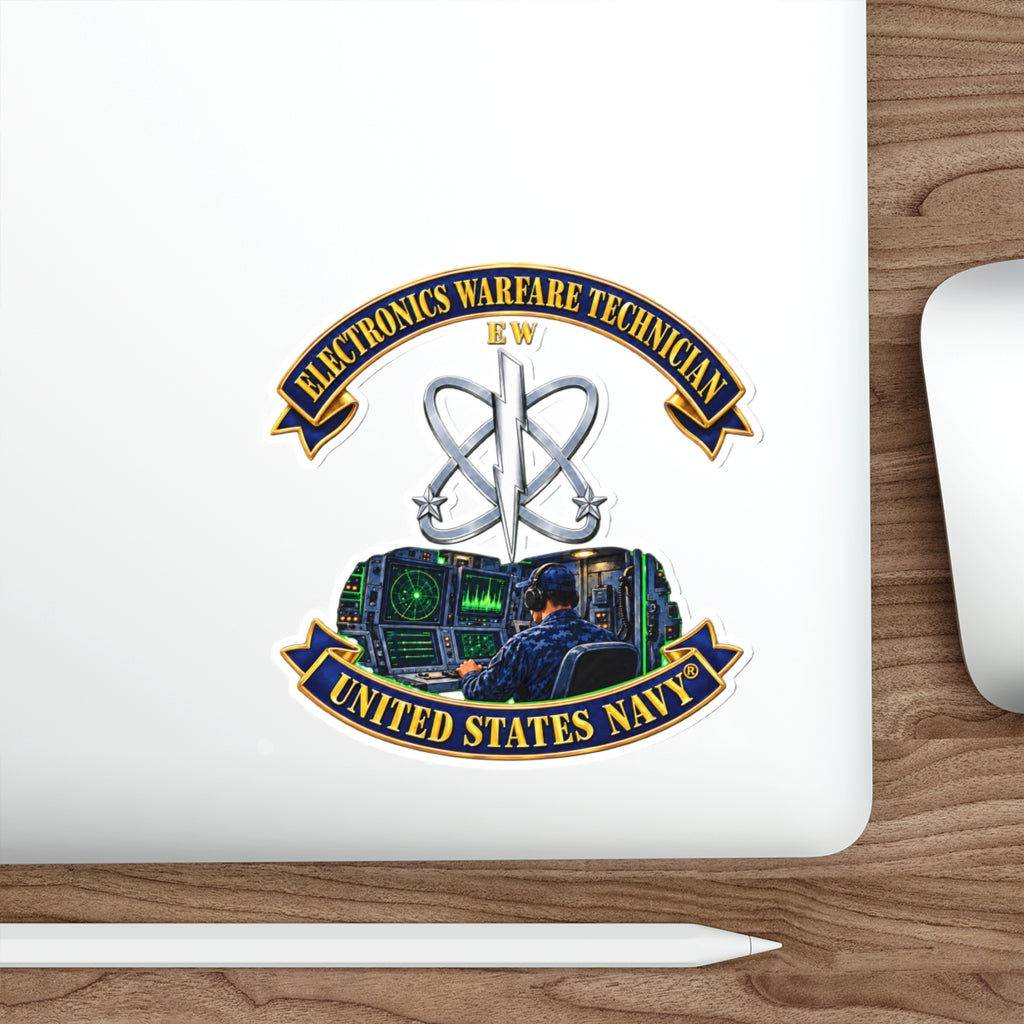 Die-Cut Vinyl Sticker - Navy - Rate - Electronics Warfare Technician with Scene - 3D - Enhanced
