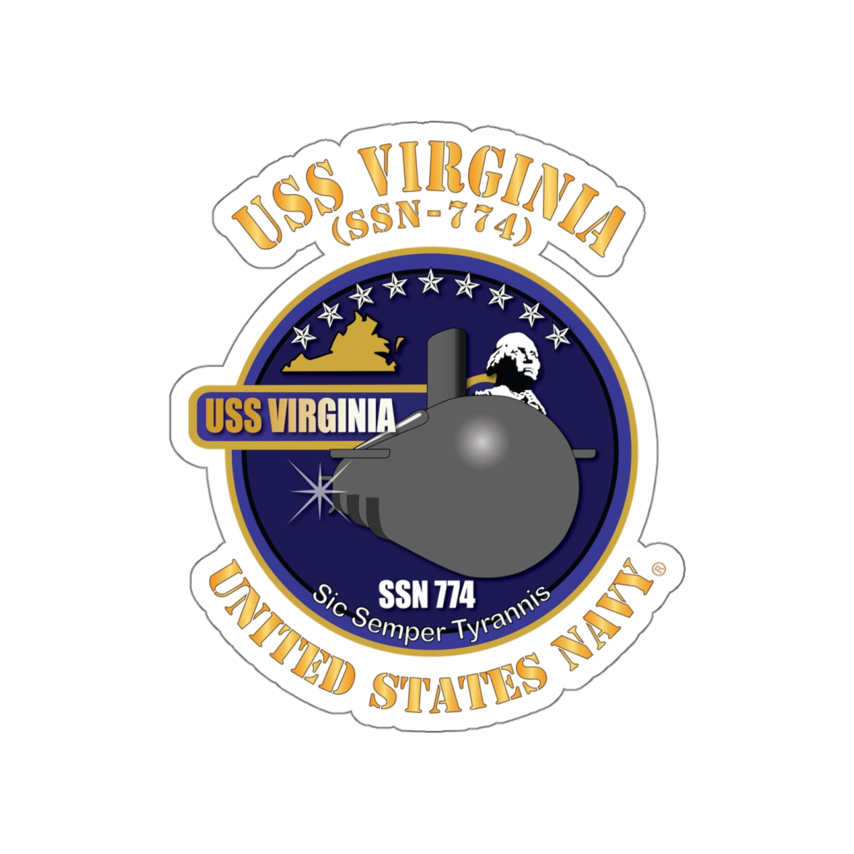 Die-Cut Vinyl Sticker - Navy - USS Virginia (SSN-774) X 300