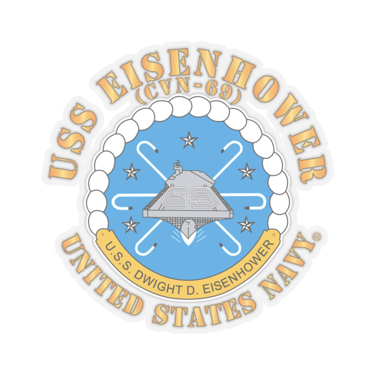 Kiss-Cut Stickers - USS Dwight D. Eisenhower (CVN-69) Crest with Txt